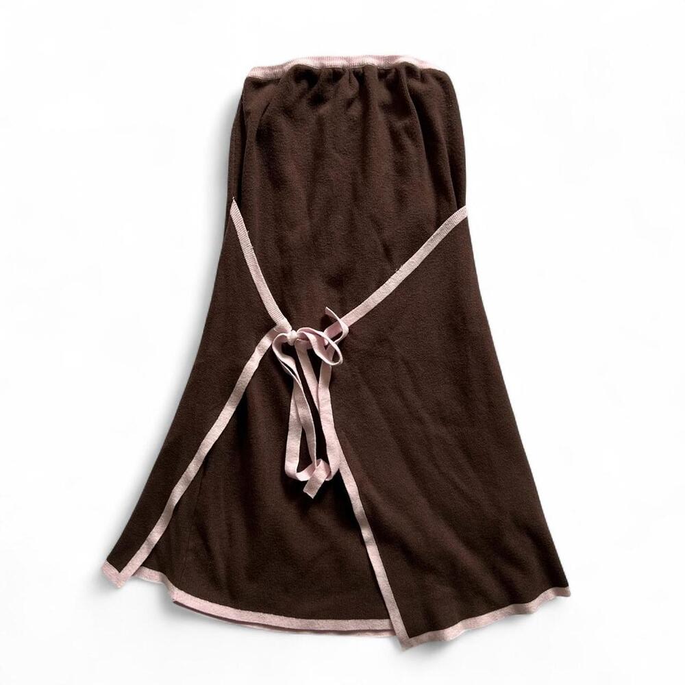 Brown and pink stretchy mini dress / midi skirt with ribbon detail XS